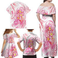 Rose Pink Polynesian Jellyfish Family Matching Off Shoulder Maxi Dress and Hawaiian Shirt Watercolor Glows LT7 - Polynesian Pride