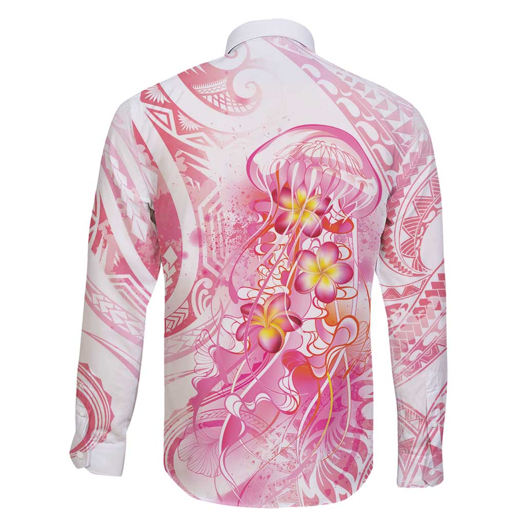 Rose Pink Polynesian Jellyfish Family Matching Off Shoulder Maxi Dress and Hawaiian Shirt Watercolor Glows LT7 - Polynesian Pride