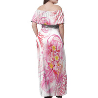 Rose Pink Polynesian Jellyfish Family Matching Off Shoulder Maxi Dress and Hawaiian Shirt Watercolor Glows LT7 - Polynesian Pride