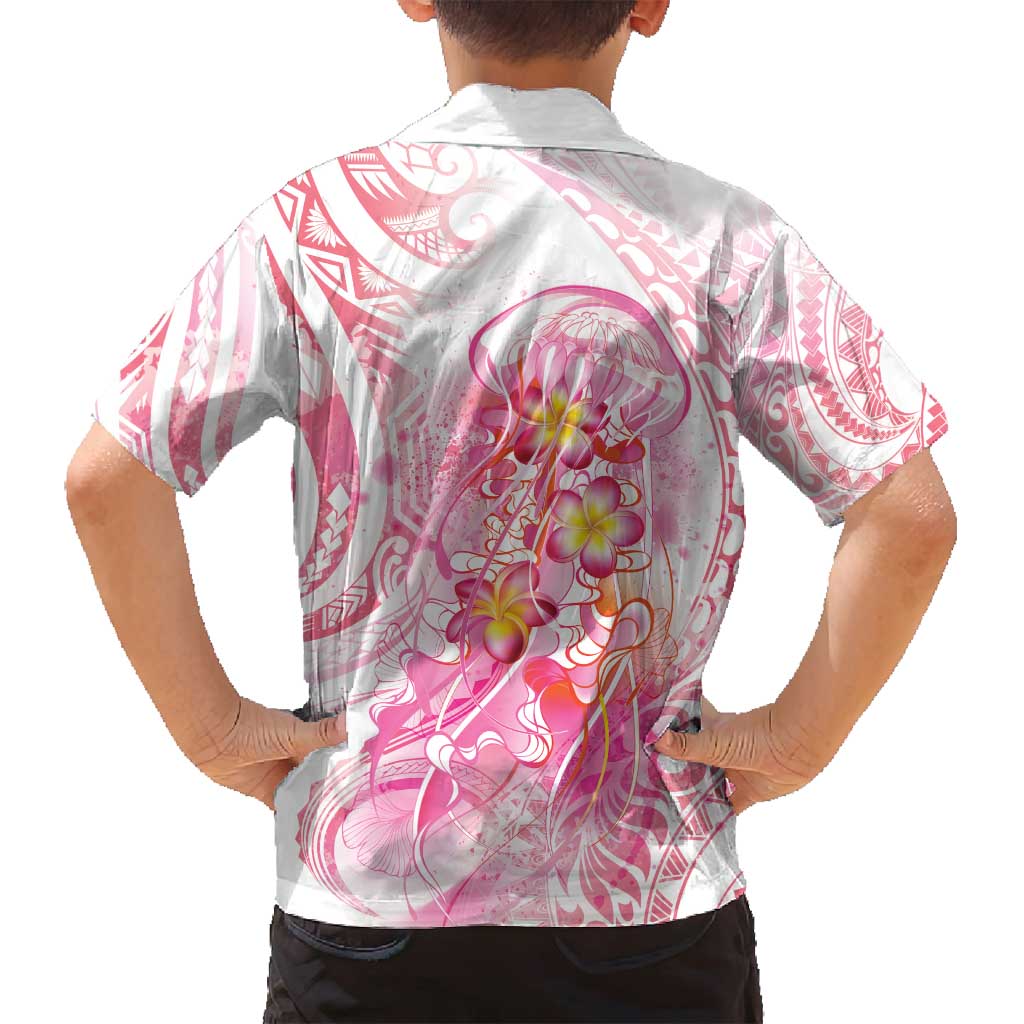 Rose Pink Polynesian Jellyfish Family Matching Off Shoulder Short Dress and Hawaiian Shirt Watercolor Glows LT7 - Polynesian Pride
