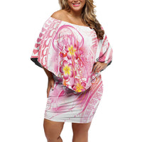 Rose Pink Polynesian Jellyfish Family Matching Off Shoulder Short Dress and Hawaiian Shirt Watercolor Glows LT7 Mom's Dress Rose Pink - Polynesian Pride