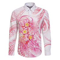 Rose Pink Polynesian Jellyfish Family Matching Short Sleeve Bodycon Dress and Hawaiian Shirt Watercolor Glows LT7 Dad's Shirt - Long Sleeve Rose Pink - Polynesian Pride