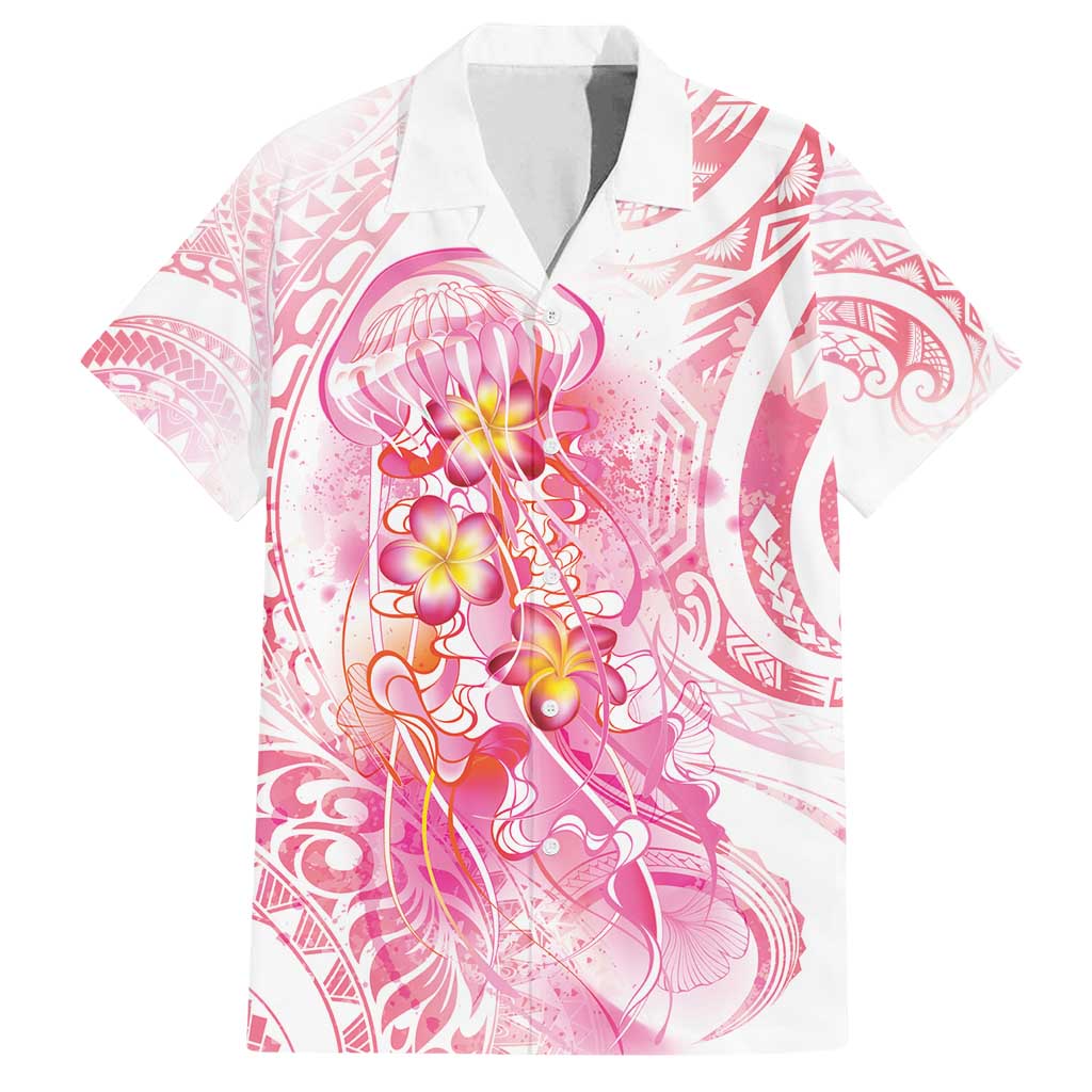 Rose Pink Polynesian Jellyfish Family Matching Tank Maxi Dress and Hawaiian Shirt Watercolor Glows LT7 Dad's Shirt - Short Sleeve Rose Pink - Polynesian Pride