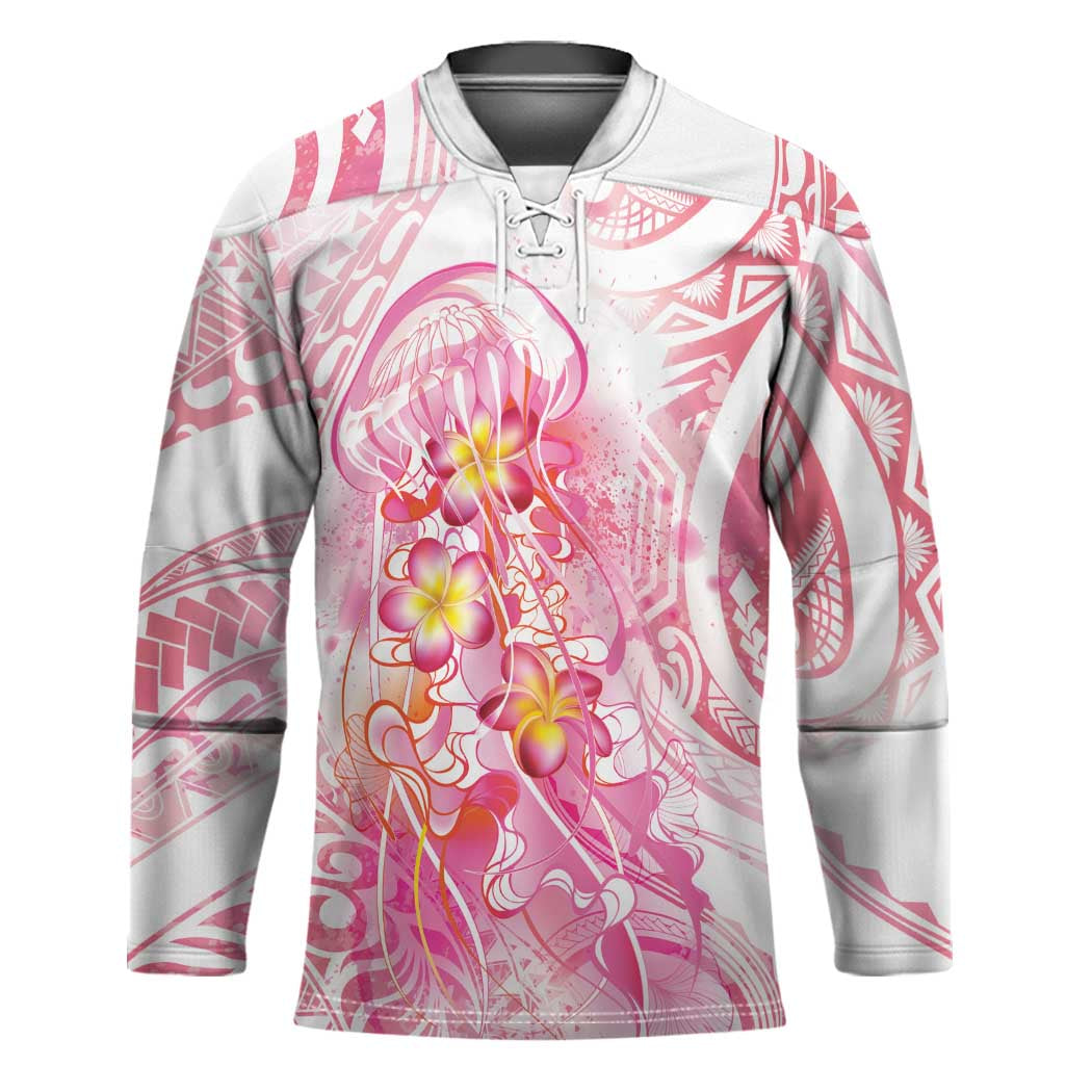 Rose Pink Polynesian Jellyfish Hockey Jersey Watercolor Glows - Polynesian Pride