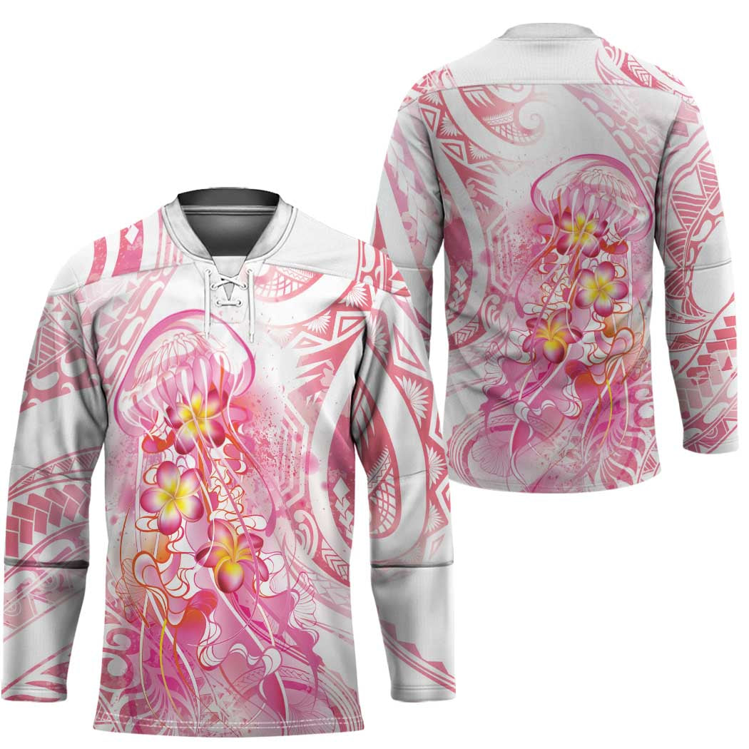 Rose Pink Polynesian Jellyfish Hockey Jersey Watercolor Glows - Polynesian Pride