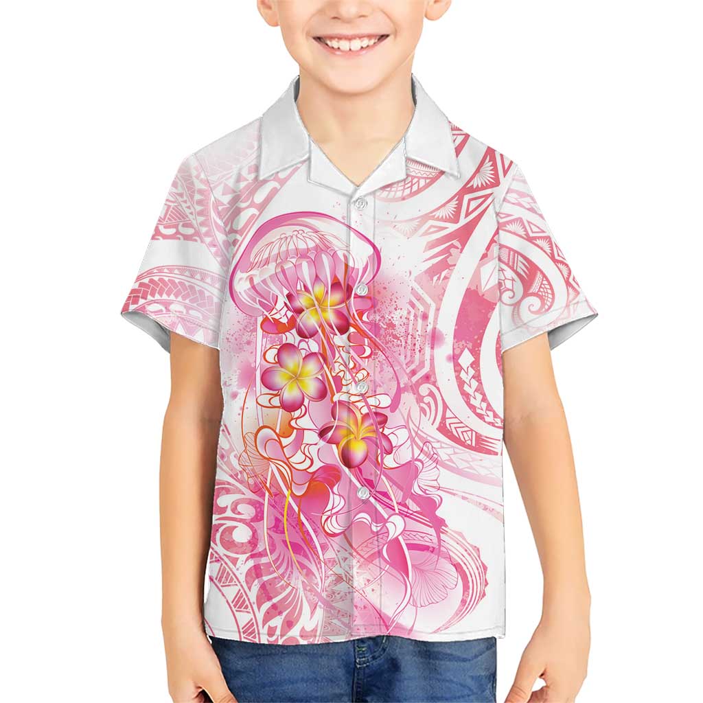 Rose Pink Polynesian Jellyfish Kid Hawaiian Shirt Watercolor Glows - Polynesian Pride