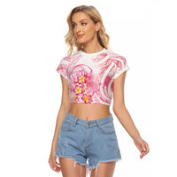Rose Pink Polynesian Jellyfish Raglan Cropped T Shirt Watercolor Glows - Polynesian Pride