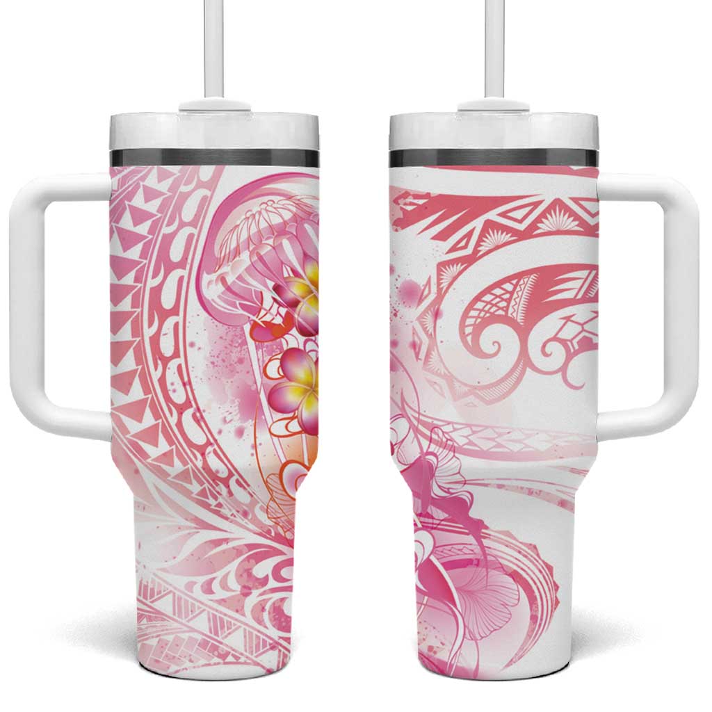 Rose Pink Polynesian Jellyfish Tumbler With Handle Watercolor Glows - Polynesian Pride