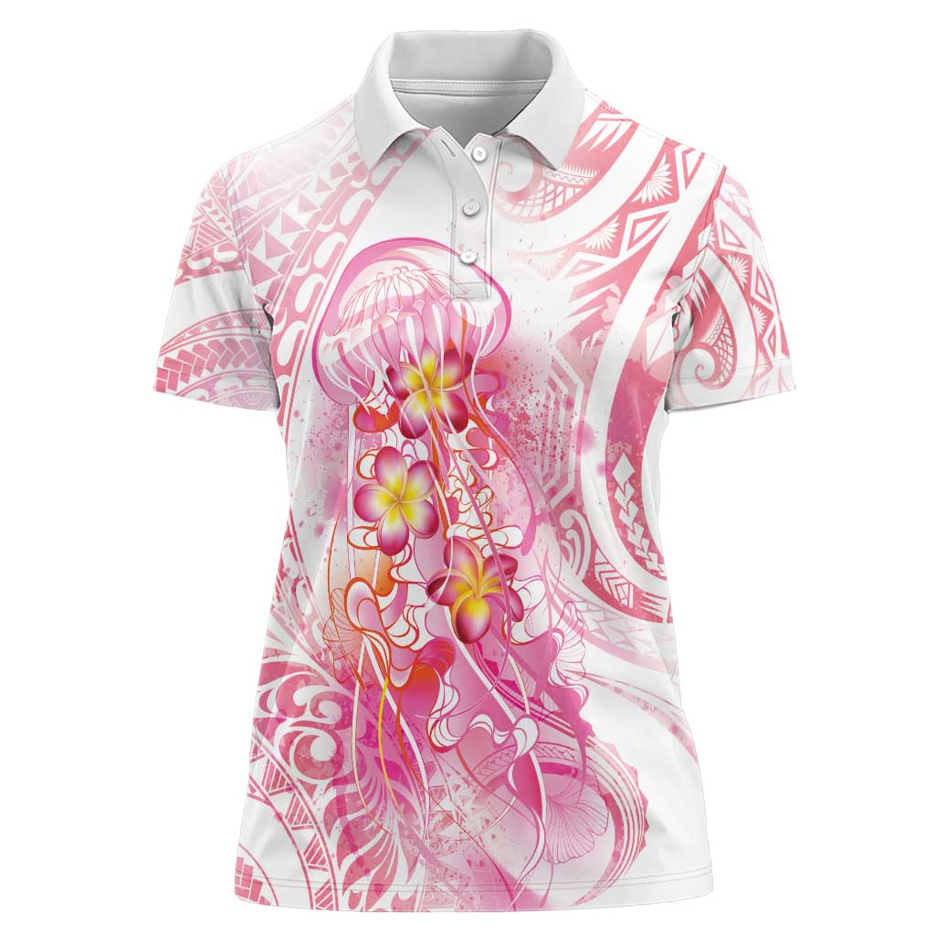 Rose Pink Polynesian Jellyfish Women Polo Shirt Watercolor Glows LT7 Female Rose Pink - Polynesian Pride
