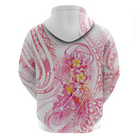 Rose Pink Polynesian Jellyfish Zip Hoodie Watercolor Glows LT7 - Polynesian Pride