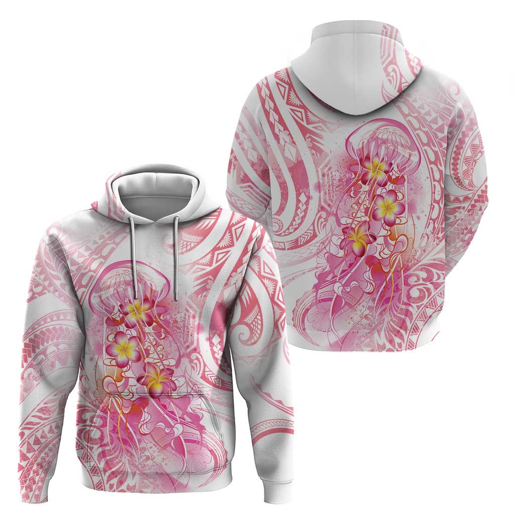 Rose Pink Polynesian Jellyfish Zip Hoodie Watercolor Glows LT7 - Polynesian Pride