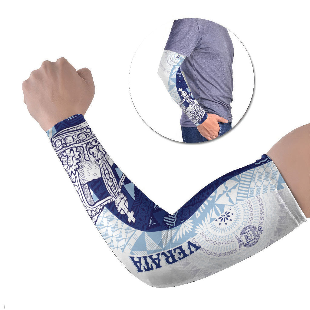 Queen Victoria School Fiji Vulinitu Verata House Arm Sleeves Masi Tapa LT7 Set of 2 Blue - Polynesian Pride