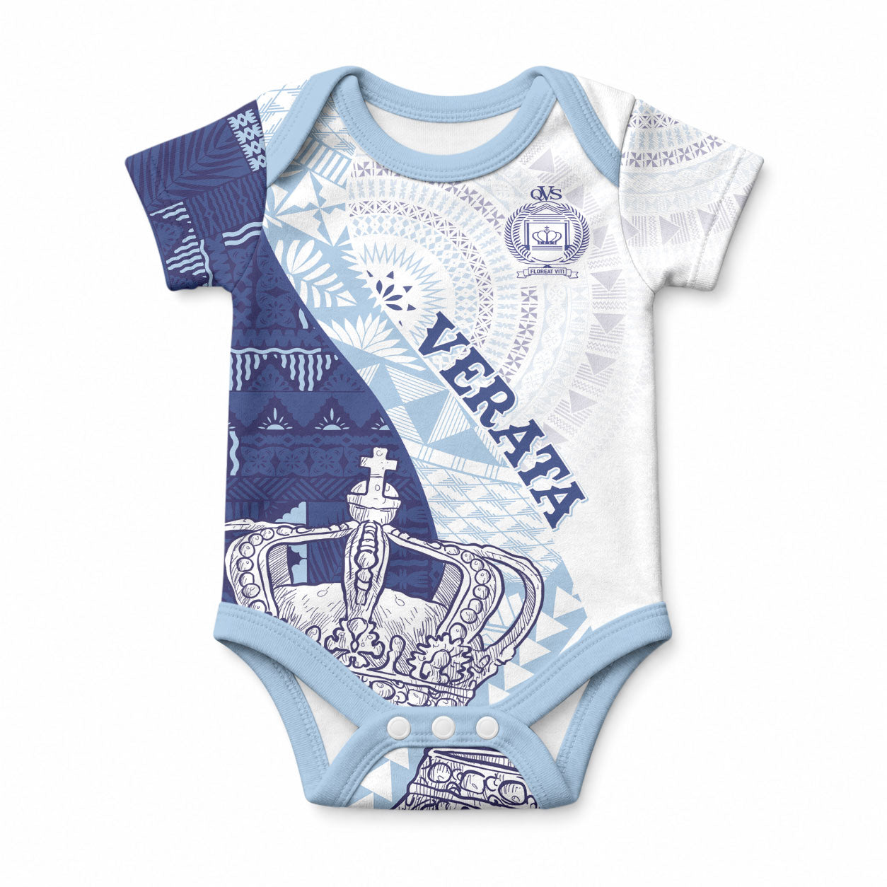 Queen Victoria School Fiji Vulinitu Verata House Baby Onesie Masi Tapa LT7 Blue - Polynesian Pride