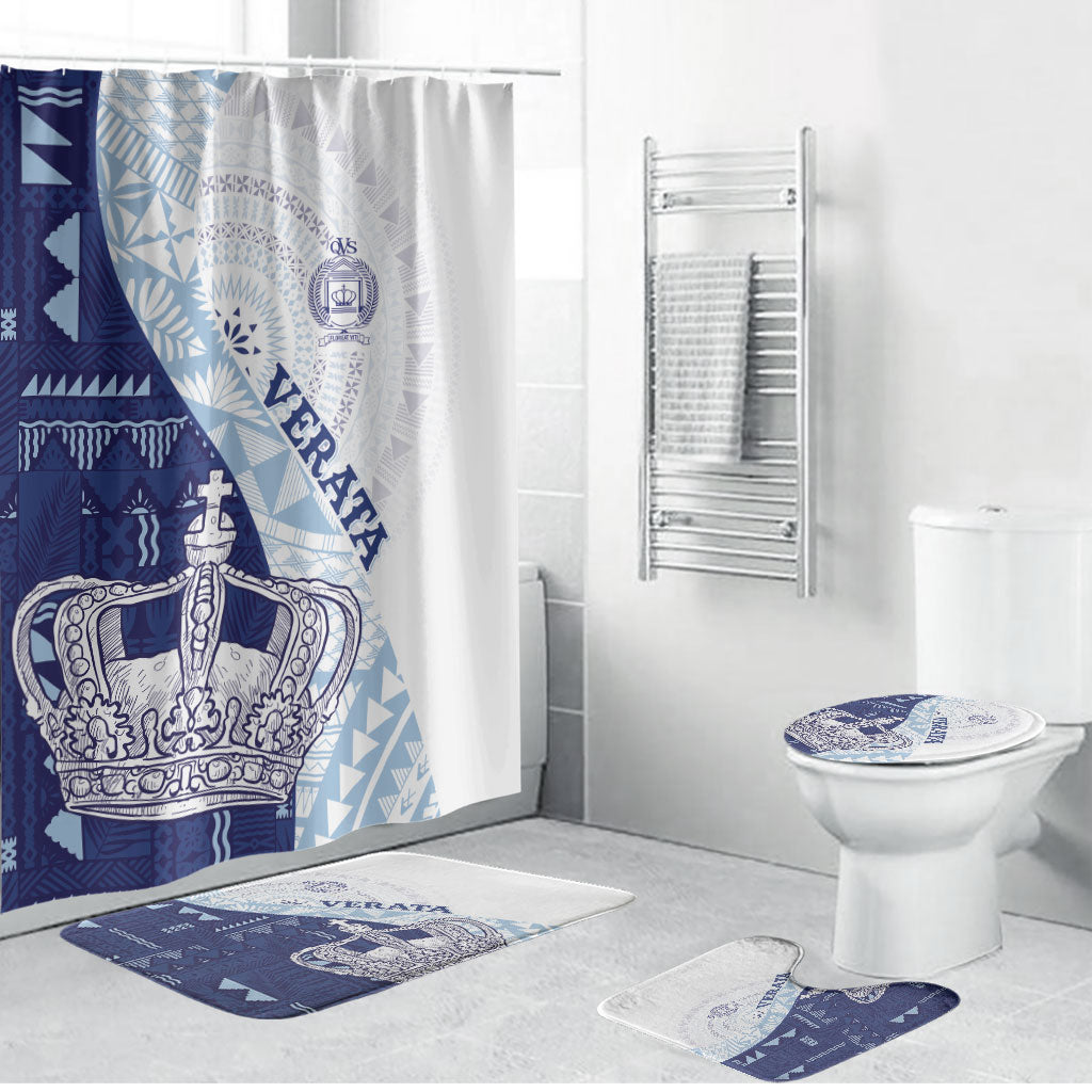 Queen Victoria School Fiji Vulinitu Verata House Bathroom Set Masi Tapa LT7 Bathroom Set (4 pcs) Blue - Polynesian Pride