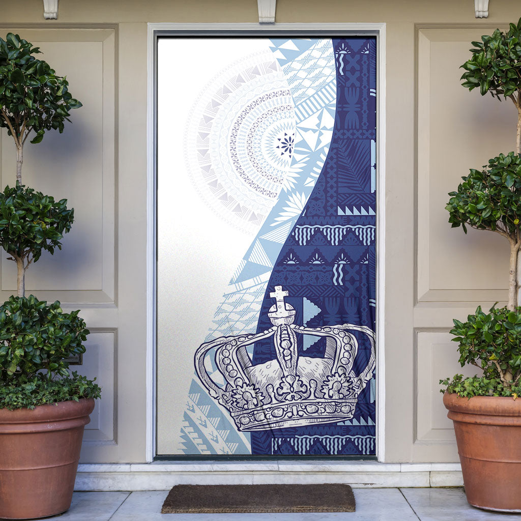 Queen Victoria School Fiji Vulinitu Verata House Door Cover Masi Tapa LT7 Blue - Polynesian Pride