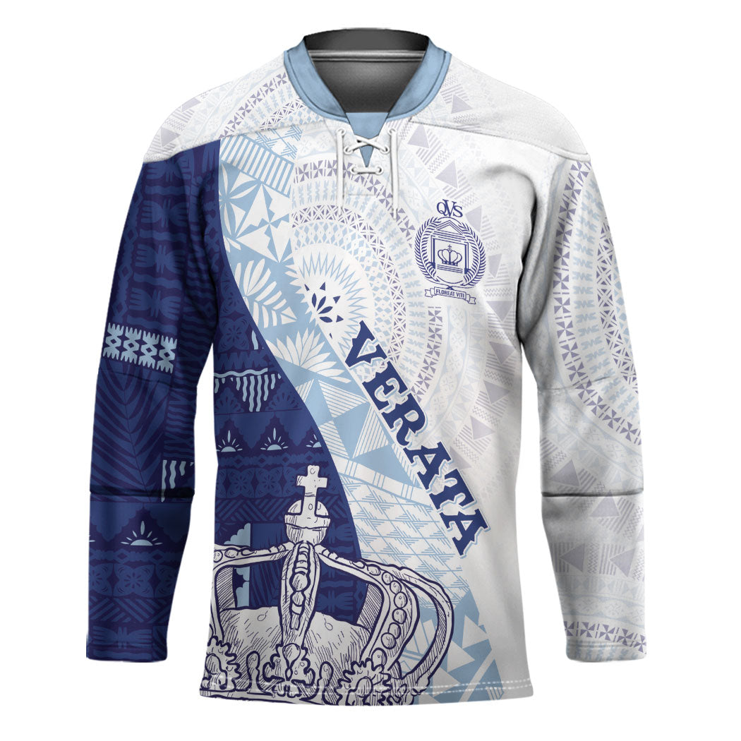 Queen Victoria School Fiji Vulinitu Verata House Hockey Jersey Masi Tapa LT7 Unisex Blue - Polynesian Pride