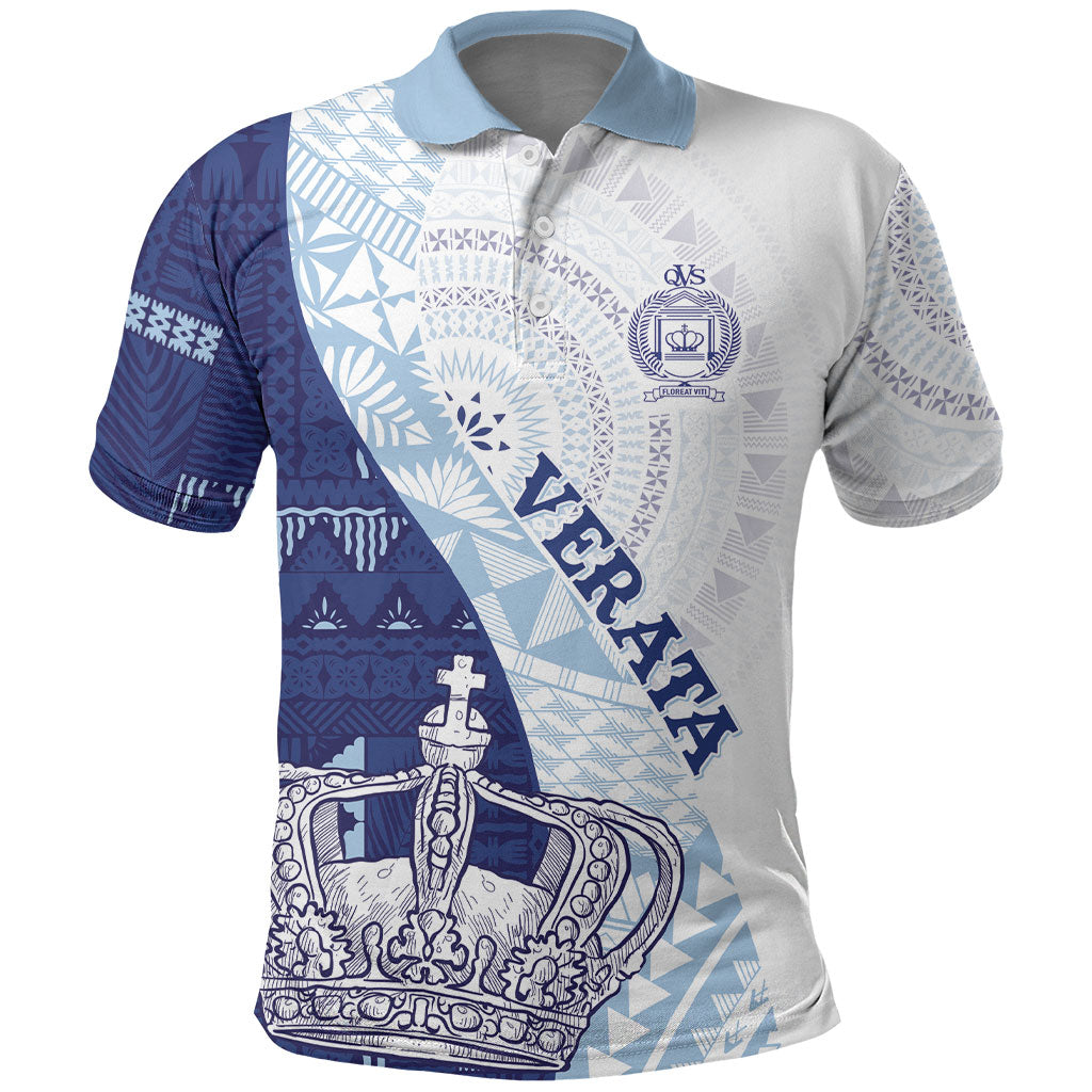 Queen Victoria School Fiji Vulinitu Verata House Polo Shirt Masi Tapa LT7 Blue - Polynesian Pride