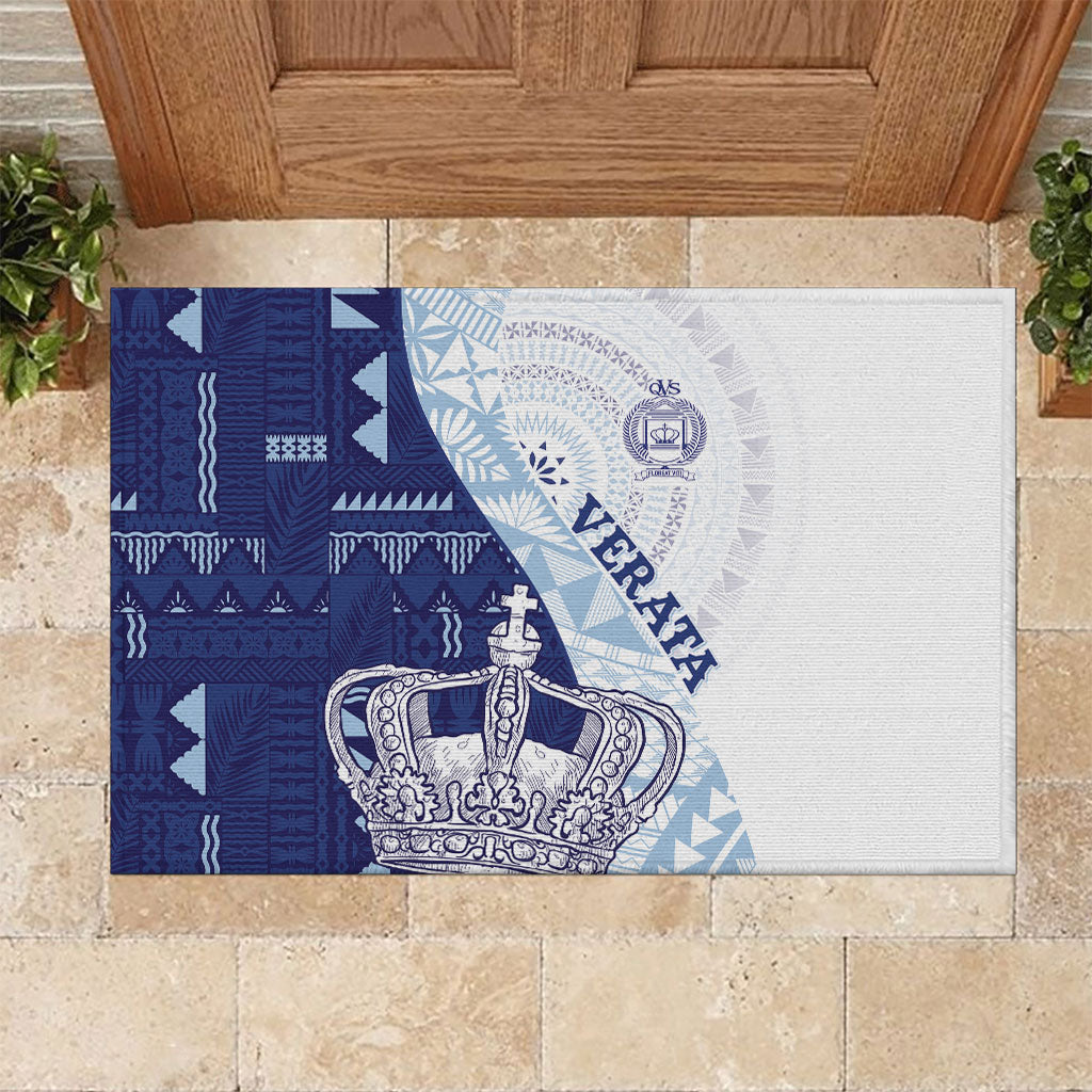 Queen Victoria School Fiji Vulinitu Verata House Rubber Doormat Masi Tapa LT7 Blue - Polynesian Pride