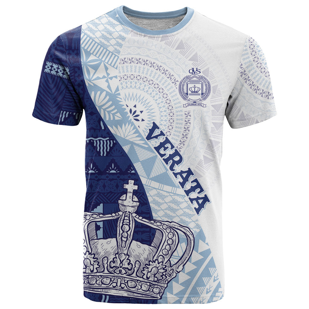 Queen Victoria School Fiji Vulinitu Verata House T Shirt Masi Tapa LT7 Blue - Polynesian Pride