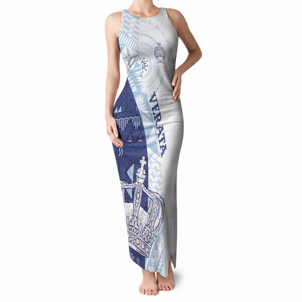Queen Victoria School Fiji Vulinitu Verata House Tank Maxi Dress Masi Tapa LT7 Women Blue - Polynesian Pride