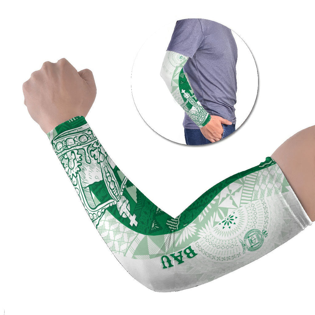 Queen Victoria School Fiji Vulinitu Bau House Arm Sleeves Masi Tapa LT7 Set of 2 Green - Polynesian Pride