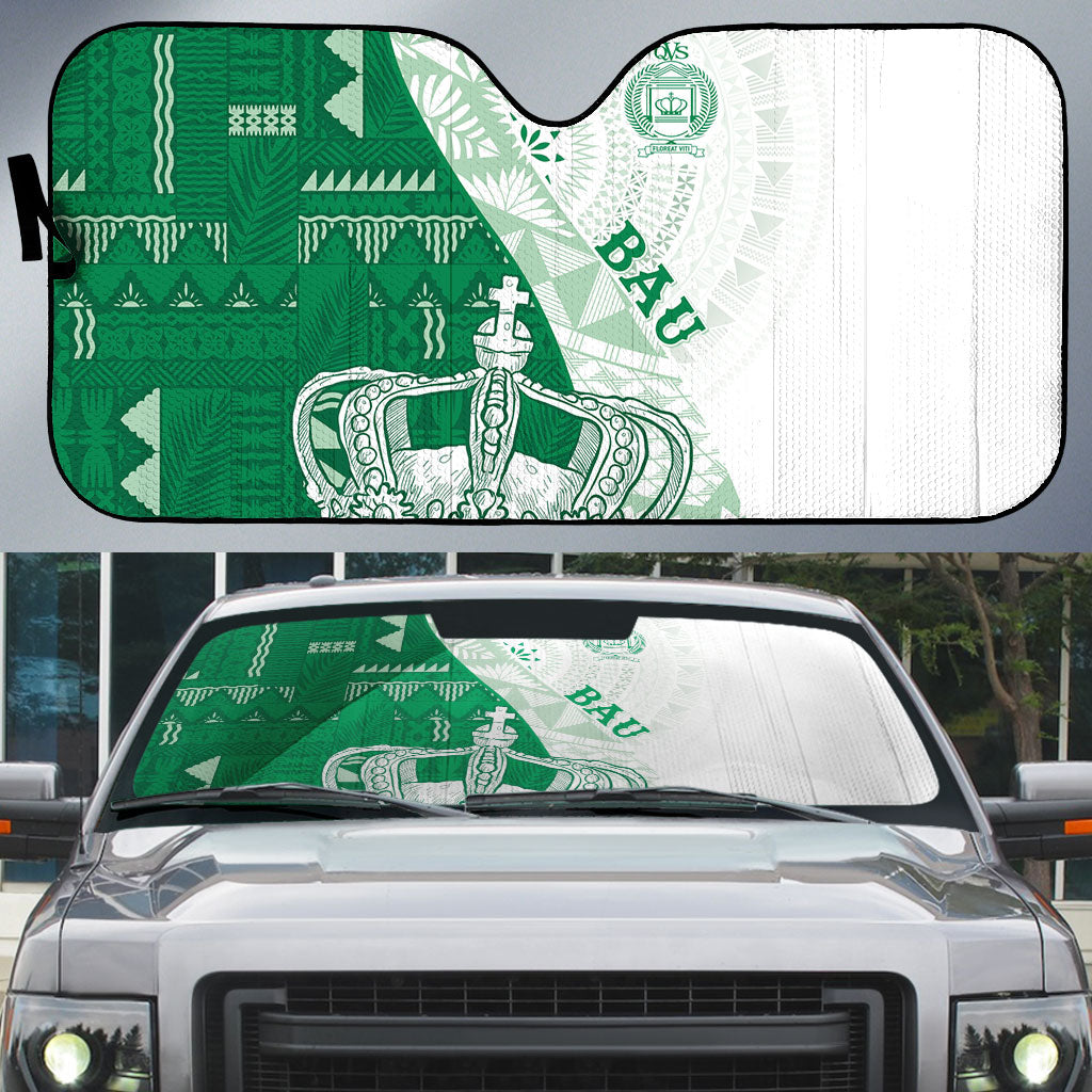 Queen Victoria School Fiji Vulinitu Bau House Auto Sun Shade Masi Tapa LT7 Green - Polynesian Pride