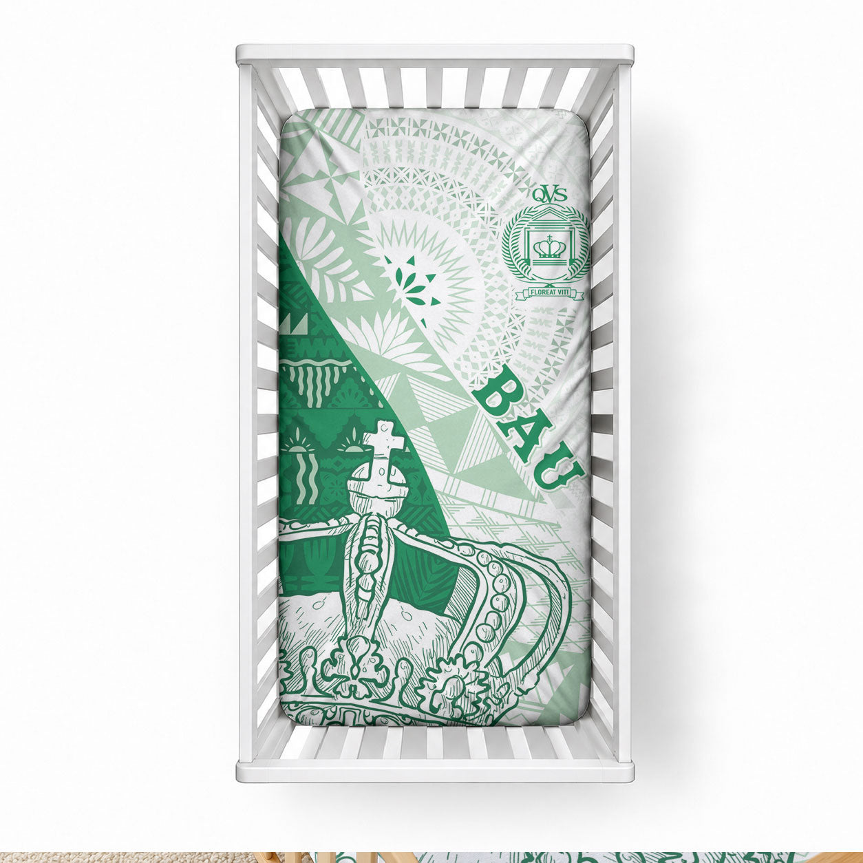 Queen Victoria School Fiji Vulinitu Bau House Baby Bed Cover Masi Tapa LT7 28 × 52 in Green - Polynesian Pride