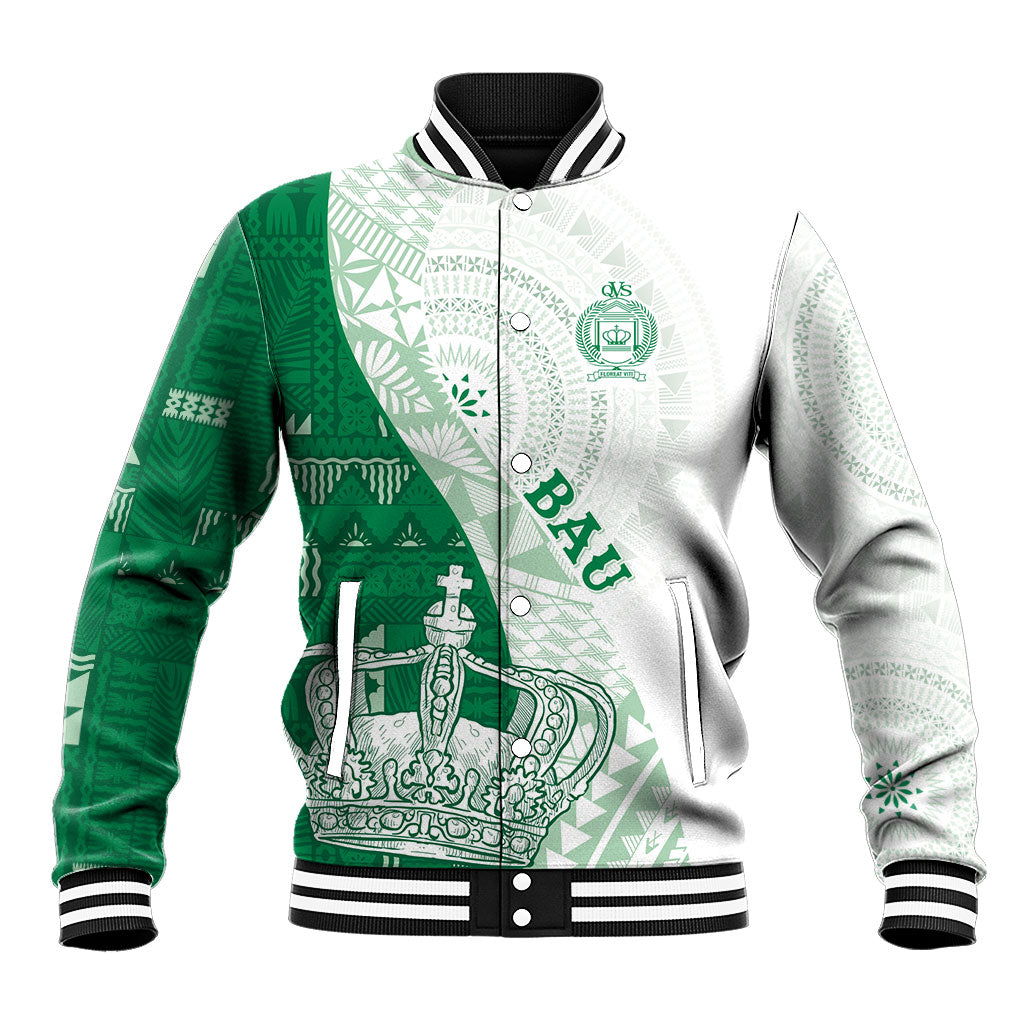 Queen Victoria School Fiji Vulinitu Bau House Baseball Jacket Masi Tapa LT7 Unisex Green - Polynesian Pride