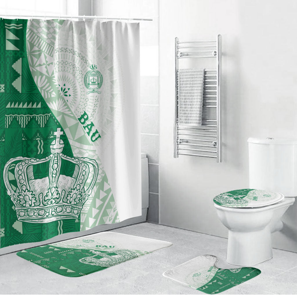 Queen Victoria School Fiji Vulinitu Bau House Bathroom Set Masi Tapa LT7 Bathroom Set (4 pcs) Green - Polynesian Pride