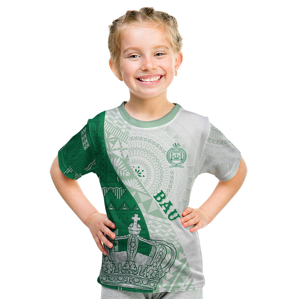 Queen Victoria School Fiji Vulinitu Bau House Kid T Shirt Masi Tapa LT7 Green - Polynesian Pride