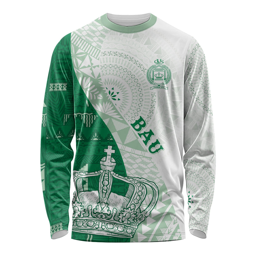 Queen Victoria School Fiji Vulinitu Bau House Long Sleeve Shirt Masi Tapa LT7 Unisex Green - Polynesian Pride