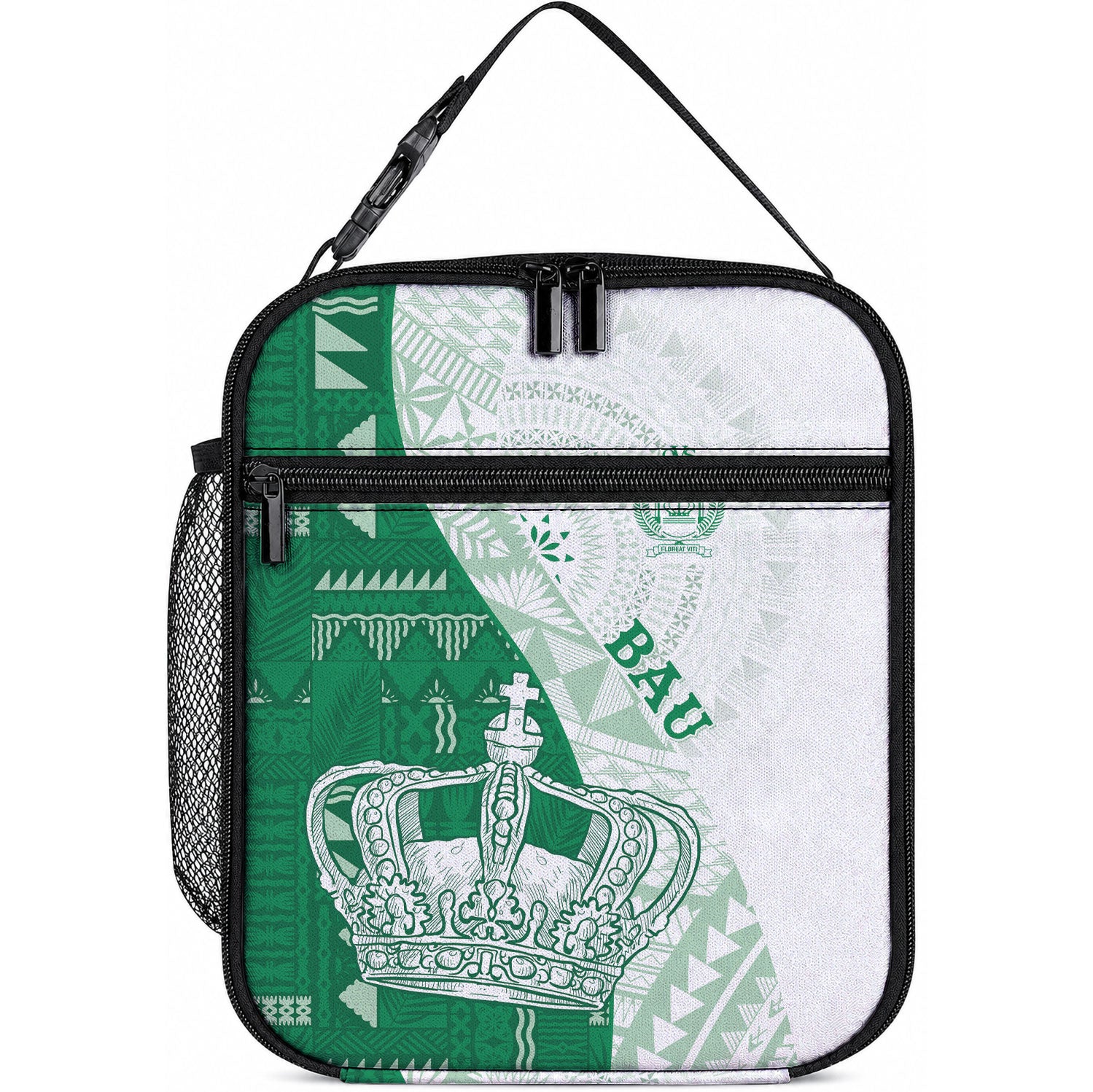 Queen Victoria School Fiji Vulinitu Bau House Lunch Bag Masi Tapa LT7 10.2 × 8.3 × 4.3 inch Green - Polynesian Pride