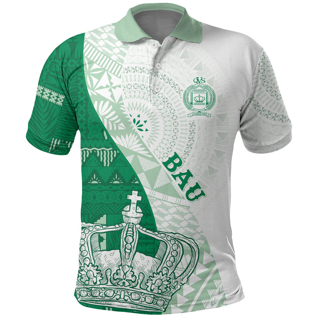 Queen Victoria School Fiji Vulinitu Bau House Polo Shirt Masi Tapa LT7 Green - Polynesian Pride
