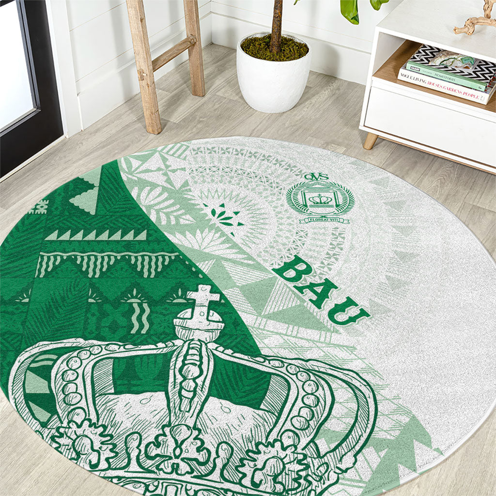 Queen Victoria School Fiji Vulinitu Bau House Round Carpet Masi Tapa LT7 Green - Polynesian Pride