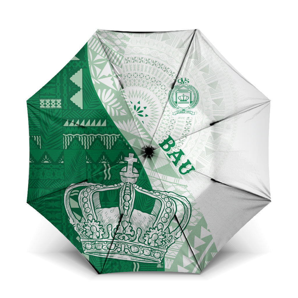 Queen Victoria School Fiji Vulinitu Bau House Umbrella Masi Tapa LT7 One Size Folded 11.42 inch Opened Diameter 37.4 inch Green - Polynesian Pride