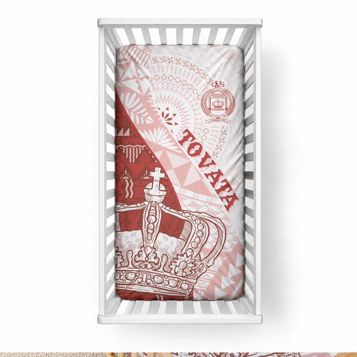 Queen Victoria School Fiji Vulinitu Tovata House Baby Bed Cover Masi Tapa LT7 28 × 52 in Red - Polynesian Pride