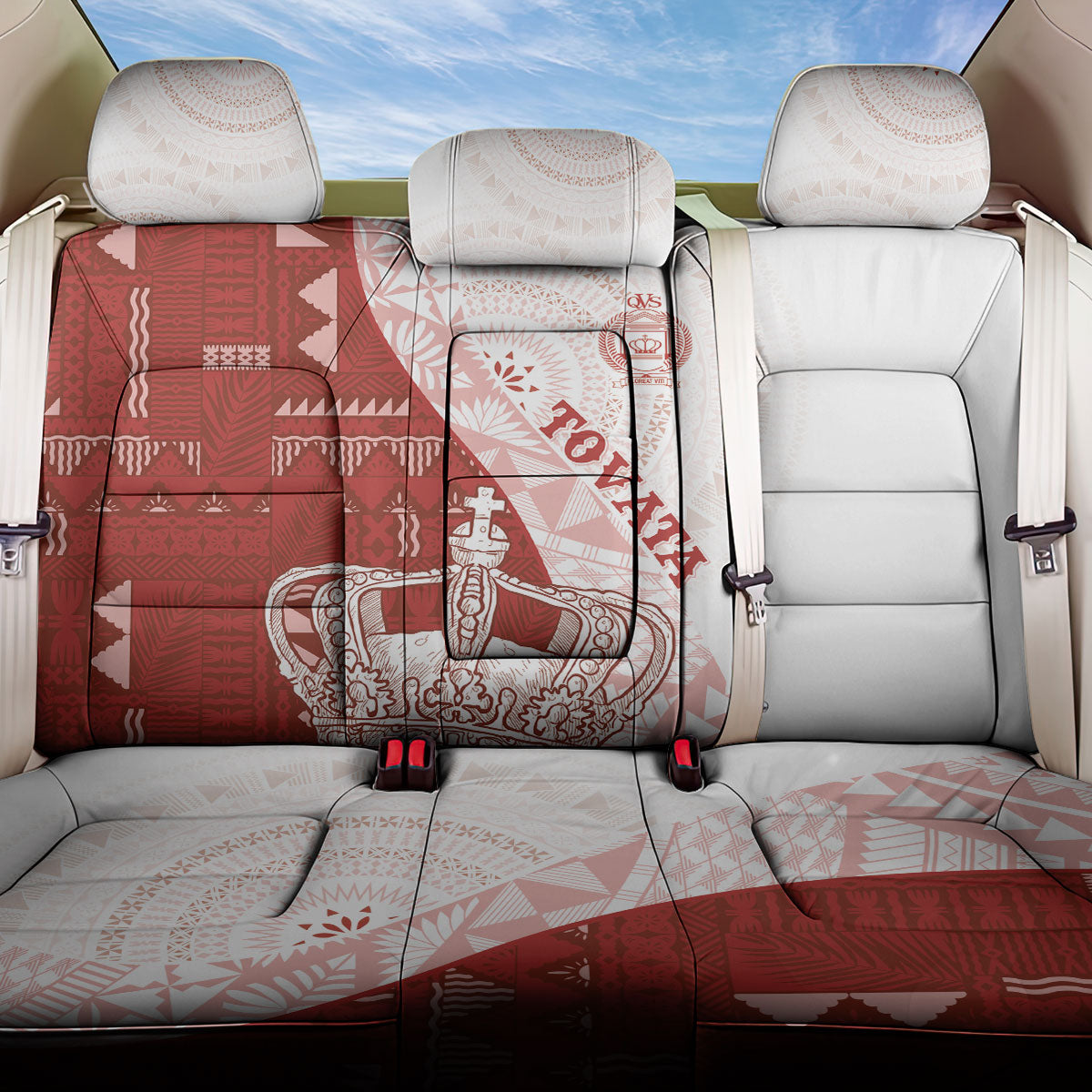 Queen Victoria School Fiji Vulinitu Tovata House Back Car Seat Cover Masi Tapa LT7 One Size Red - Polynesian Pride