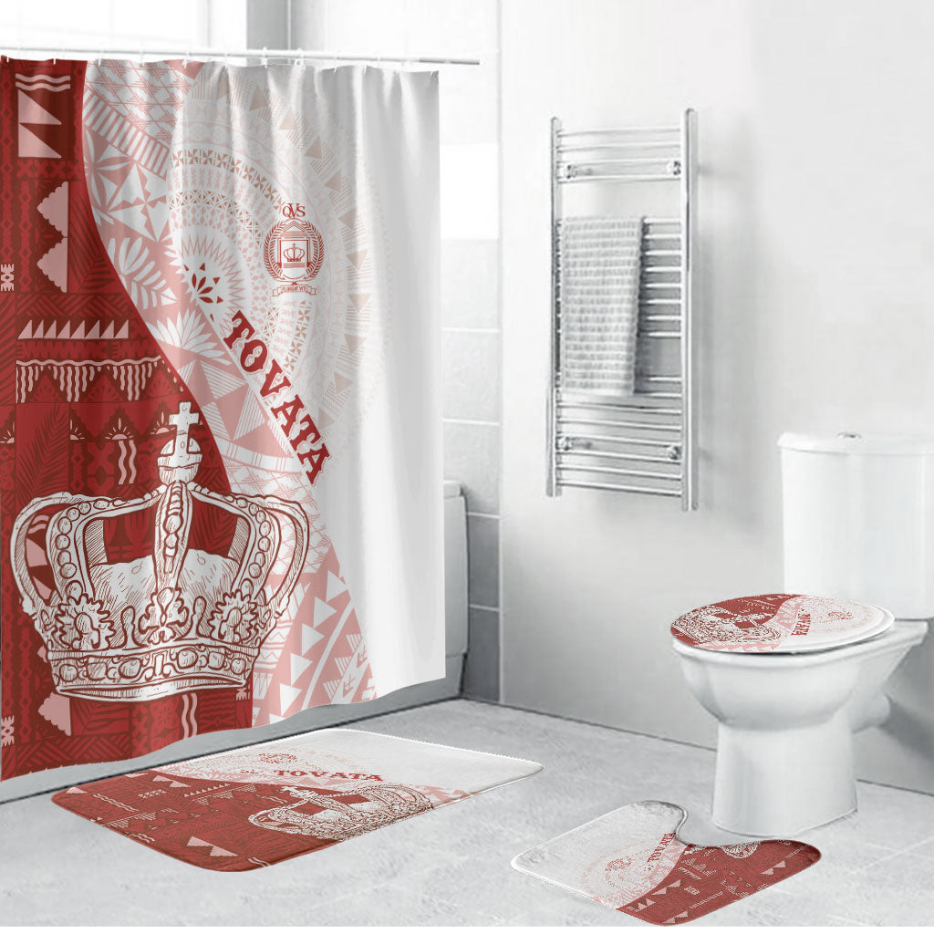 Queen Victoria School Fiji Vulinitu Tovata House Bathroom Set Masi Tapa LT7 Bathroom Set (4 pcs) Red - Polynesian Pride