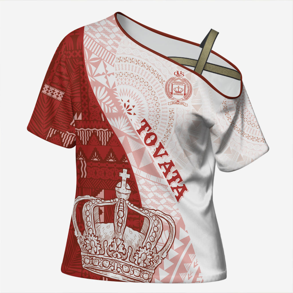Queen Victoria School Fiji Vulinitu Tovata House Cross Shoulder Shirt Masi Tapa LT7 Female Red - Polynesian Pride