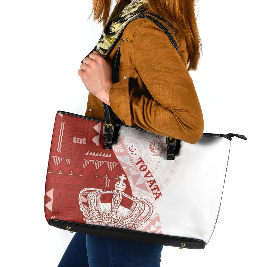 Queen Victoria School Fiji Vulinitu Tovata House Leather Tote Bag Masi Tapa LT7 Red - Polynesian Pride
