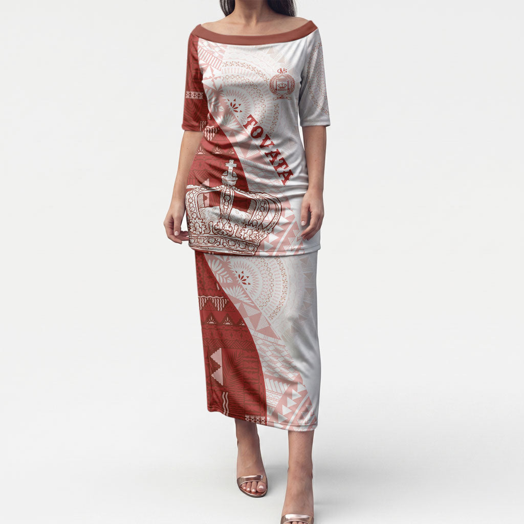 Queen Victoria School Fiji Vulinitu Tovata House Puletasi Masi Tapa LT7 Long Dress Red - Polynesian Pride