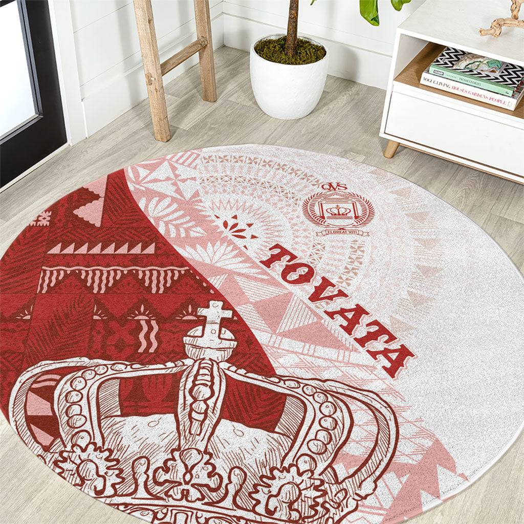 Queen Victoria School Fiji Vulinitu Tovata House Round Carpet Masi Tapa LT7 Red - Polynesian Pride