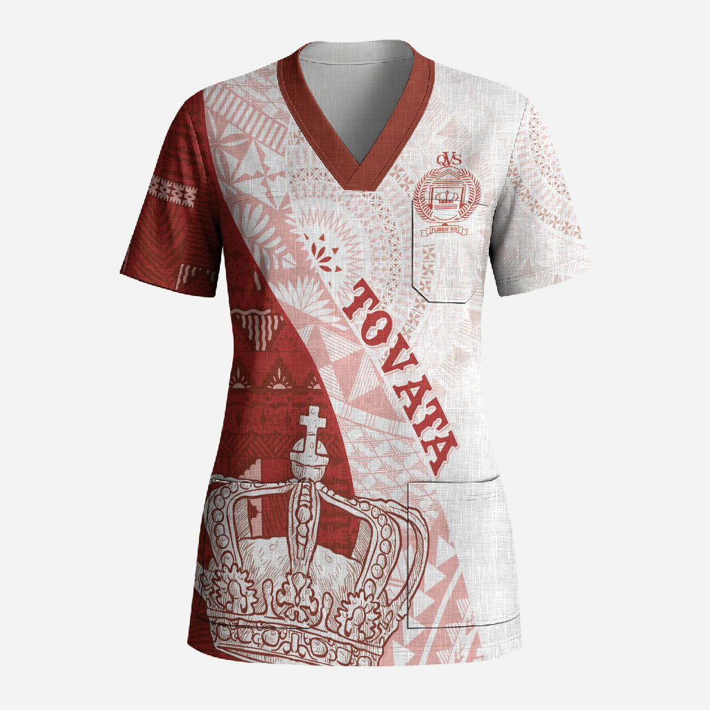 Queen Victoria School Fiji Vulinitu Tovata House Scrub Top Masi Tapa LT7 Adult Red - Polynesian Pride