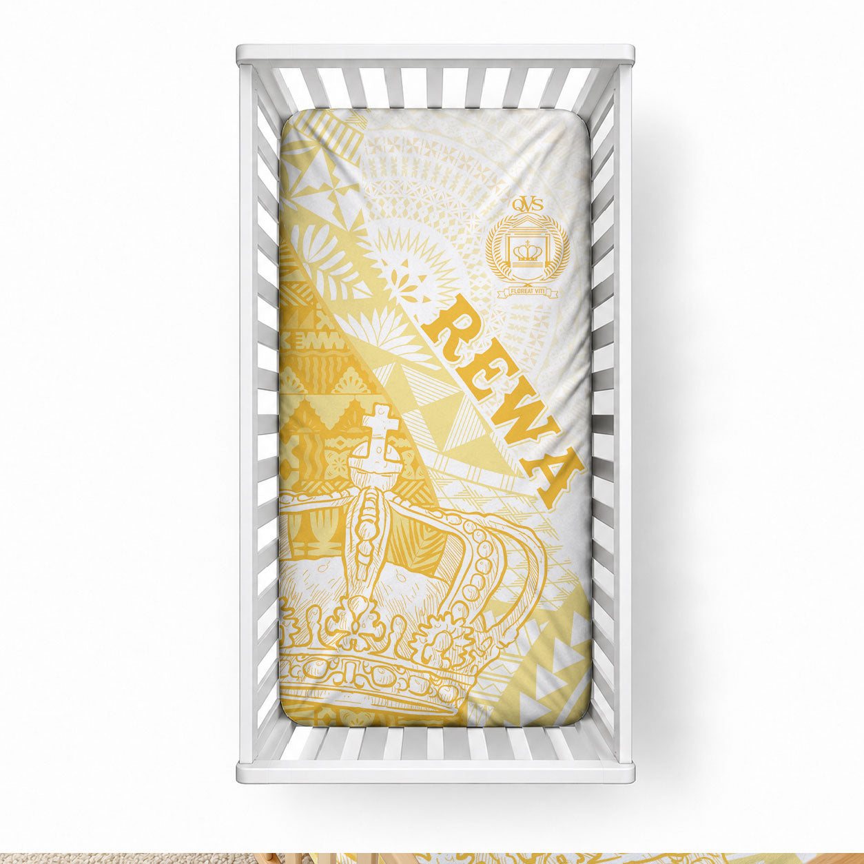 Queen Victoria School Fiji Vulinitu Rewa House Baby Bed Cover Masi Tapa LT7 28 × 52 in Yellow - Polynesian Pride