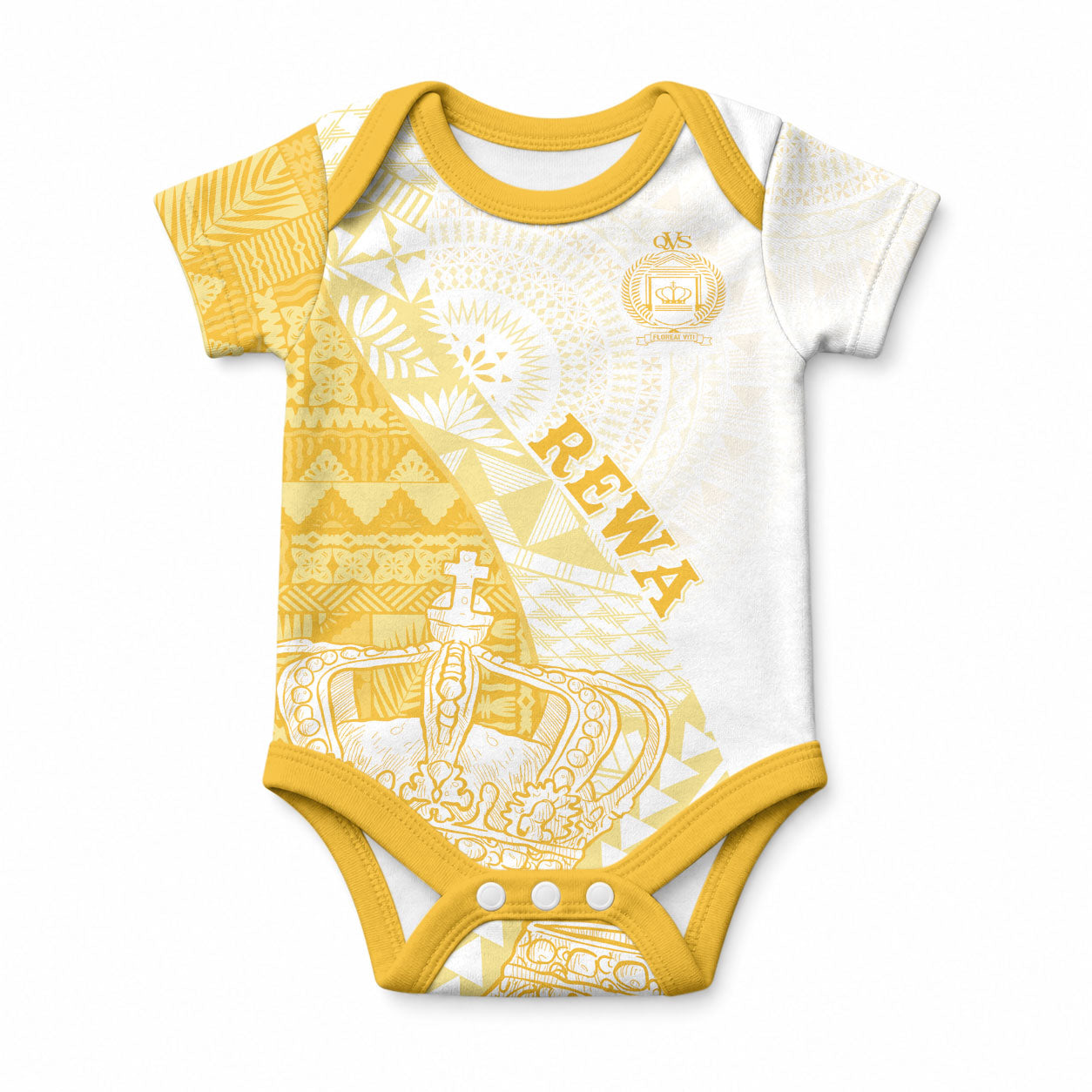 Queen Victoria School Fiji Vulinitu Rewa House Baby Onesie Masi Tapa LT7 Yellow - Polynesian Pride