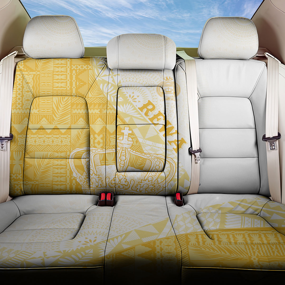 Queen Victoria School Fiji Vulinitu Rewa House Back Car Seat Cover Masi Tapa LT7 One Size Yellow - Polynesian Pride