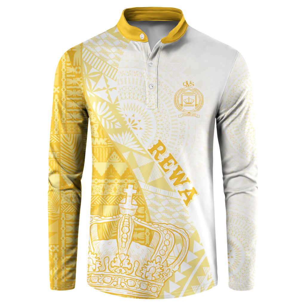 Queen Victoria School Fiji Vulinitu Rewa House Button Sweatshirt Masi Tapa LT7 Yellow - Polynesian Pride