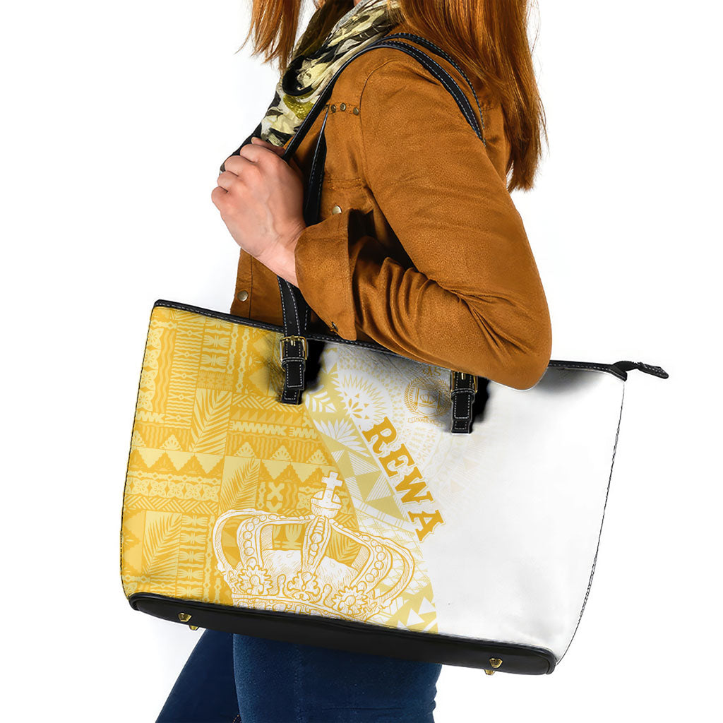 Queen Victoria School Fiji Vulinitu Rewa House Leather Tote Bag Masi Tapa LT7 Yellow - Polynesian Pride