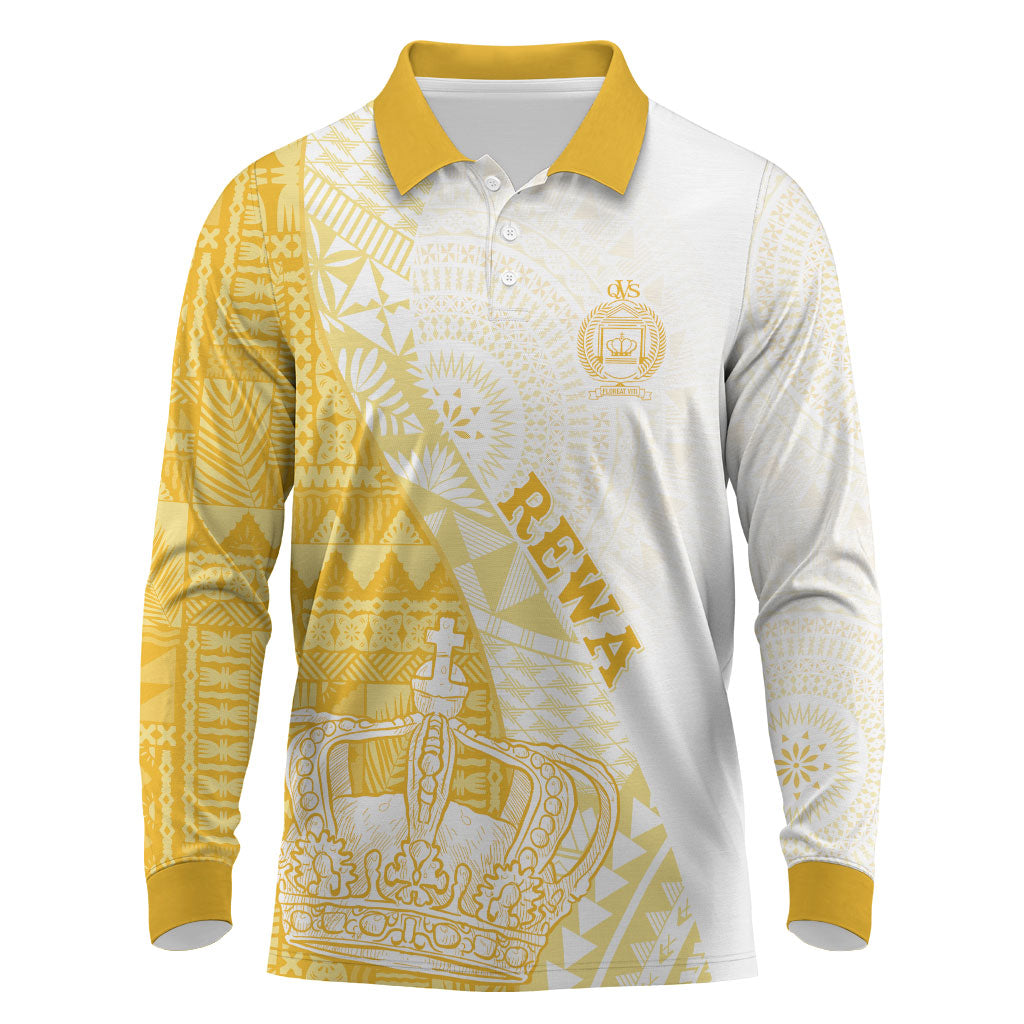 Queen Victoria School Fiji Vulinitu Rewa House Long Sleeve Polo Shirt Masi Tapa LT7 Yellow - Polynesian Pride