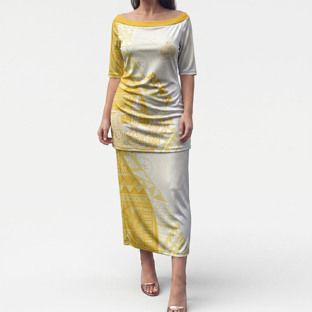 Queen Victoria School Fiji Vulinitu Rewa House Puletasi Masi Tapa LT7 Long Dress Yellow - Polynesian Pride